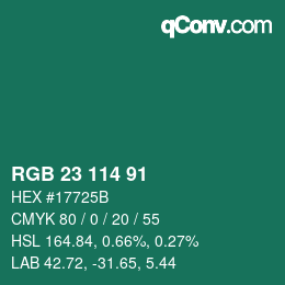 Color code: RGB 23 114 91 | qconv.com