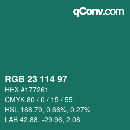 Color code: RGB 23 114 97 | qconv.com
