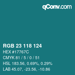 Color code: RGB 23 118 124 | qconv.com