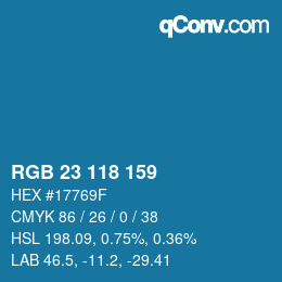 カラーコード: RGB 23 118 159 | qconv.com