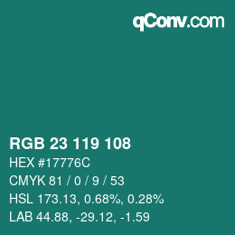 カラーコード: RGB 23 119 108 | qconv.com