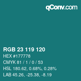 颜色代码: RGB 23 119 120 | qconv.com