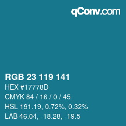 Color code: RGB 23 119 141 | qconv.com