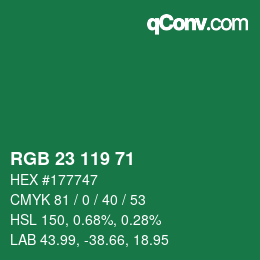 Color code: RGB 23 119 71 | qconv.com