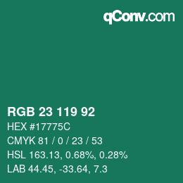 Color code: RGB 23 119 92 | qconv.com