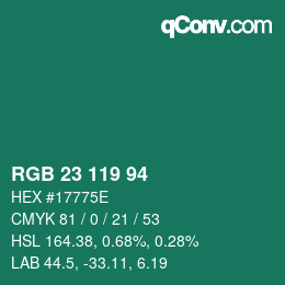 カラーコード: RGB 23 119 94 | qconv.com