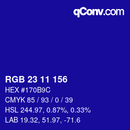 カラーコード: RGB 23 11 156 | qconv.com