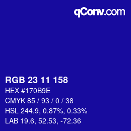 颜色代码: RGB 23 11 158 | qconv.com