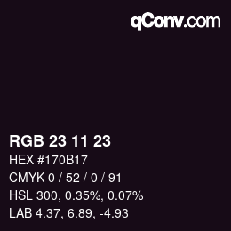 Color code: RGB 23 11 23 | qconv.com
