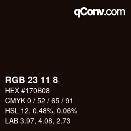 カラーコード: RGB 23 11 8 | qconv.com