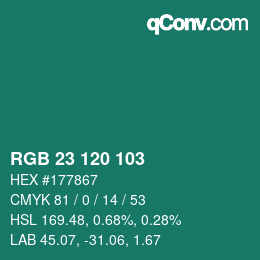 颜色代码: RGB 23 120 103 | qconv.com