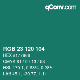颜色代码: RGB 23 120 104 | qconv.com