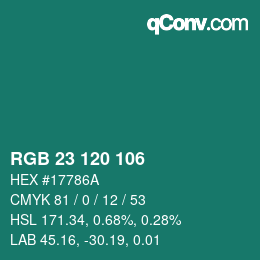 Color code: RGB 23 120 106 | qconv.com