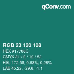 颜色代码: RGB 23 120 108 | qconv.com