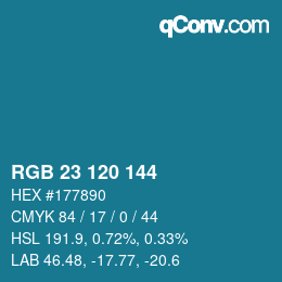 カラーコード: RGB 23 120 144 | qconv.com