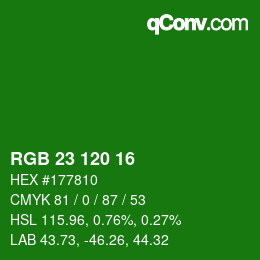 カラーコード: RGB 23 120 16 | qconv.com