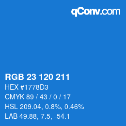 カラーコード: RGB 23 120 211 | qconv.com