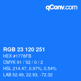 カラーコード: RGB 23 120 251 | qconv.com