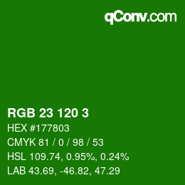 カラーコード: RGB 23 120 3 | qconv.com