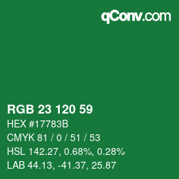 颜色代码: RGB 23 120 59 | qconv.com