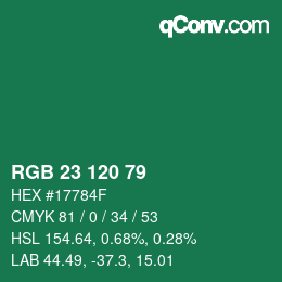 カラーコード: RGB 23 120 79 | qconv.com