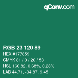 颜色代码: RGB 23 120 89 | qconv.com