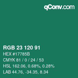 Color code: RGB 23 120 91 | qconv.com
