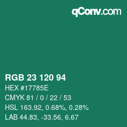 颜色代码: RGB 23 120 94 | qconv.com