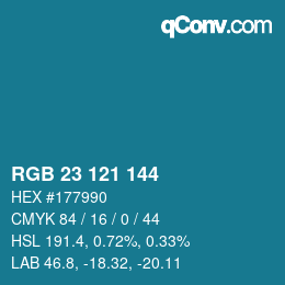 カラーコード: RGB 23 121 144 | qconv.com