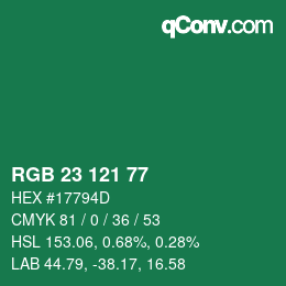 Color code: RGB 23 121 77 | qconv.com