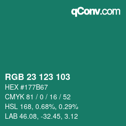 カラーコード: RGB 23 123 103 | qconv.com