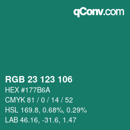 カラーコード: RGB 23 123 106 | qconv.com