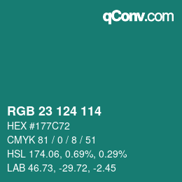 Color code: RGB 23 124 114 | qconv.com