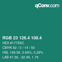 カラーコード: RGB 23 126.4 108.4 | qconv.com