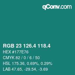 カラーコード: RGB 23 126.4 118.4 | qconv.com