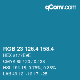 カラーコード: RGB 23 126.4 158.4 | qconv.com