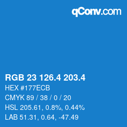 カラーコード: RGB 23 126.4 203.4 | qconv.com
