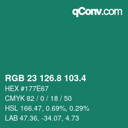 カラーコード: RGB 23 126.8 103.4 | qconv.com