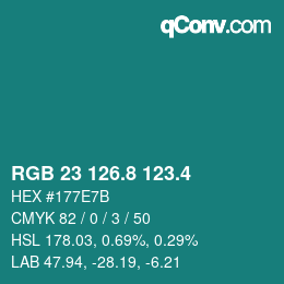 カラーコード: RGB 23 126.8 123.4 | qconv.com