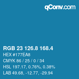 カラーコード: RGB 23 126.8 168.4 | qconv.com
