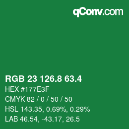 カラーコード: RGB 23 126.8 63.4 | qconv.com