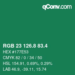 カラーコード: RGB 23 126.8 83.4 | qconv.com