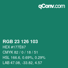 Color code: RGB 23 126 103 | qconv.com