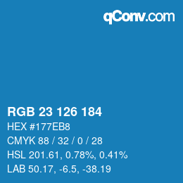 Color code: RGB 23 126 184 | qconv.com