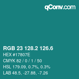 カラーコード: RGB 23 128.2 126.6 | qconv.com