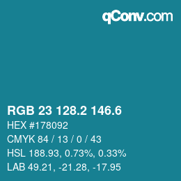 カラーコード: RGB 23 128.2 146.6 | qconv.com
