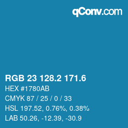 カラーコード: RGB 23 128.2 171.6 | qconv.com
