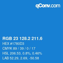 カラーコード: RGB 23 128.2 211.6 | qconv.com