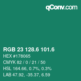カラーコード: RGB 23 128.6 101.6 | qconv.com