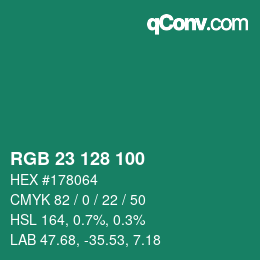Color code: RGB 23 128 100 | qconv.com